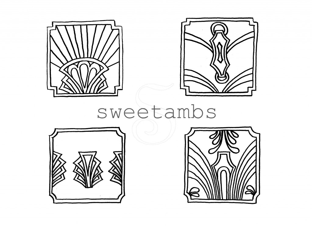 art deco template for transferring onto an iced cookie.