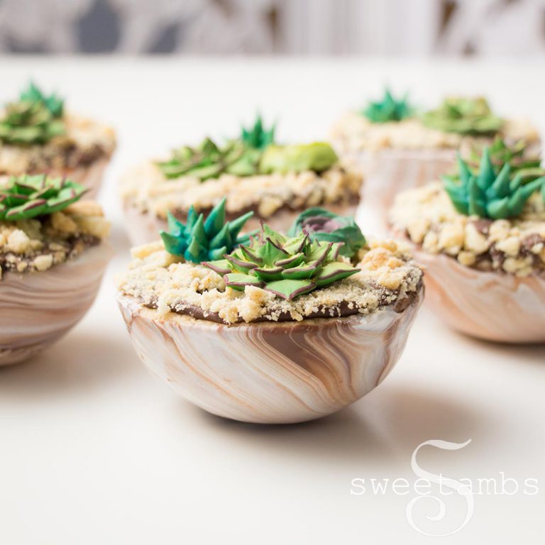 royal icing succulents in candy dipped cookie cups