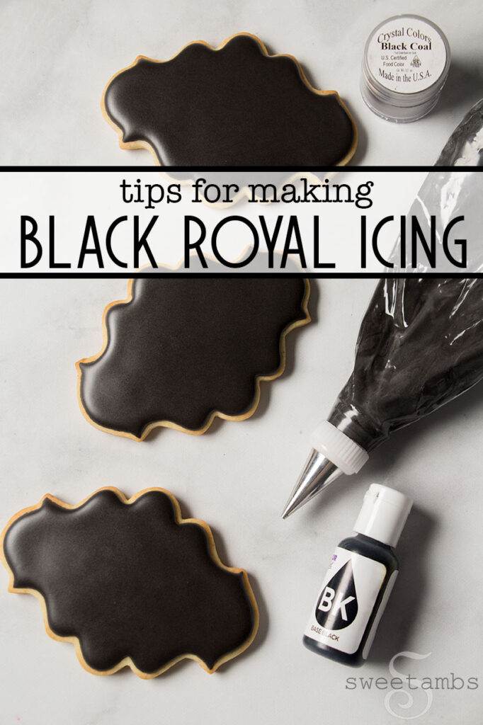 cookies decorated with black royal icing